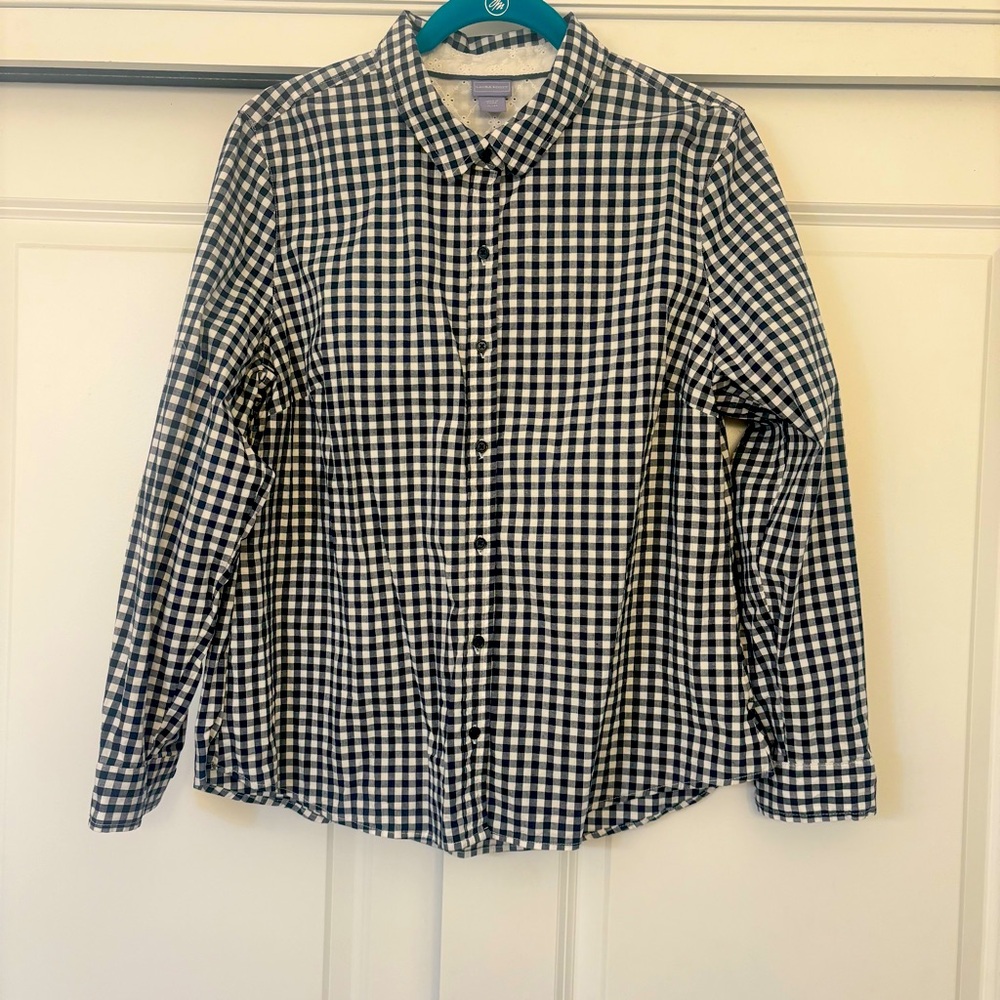 Laura Scott XL Black and White checked pattern button up